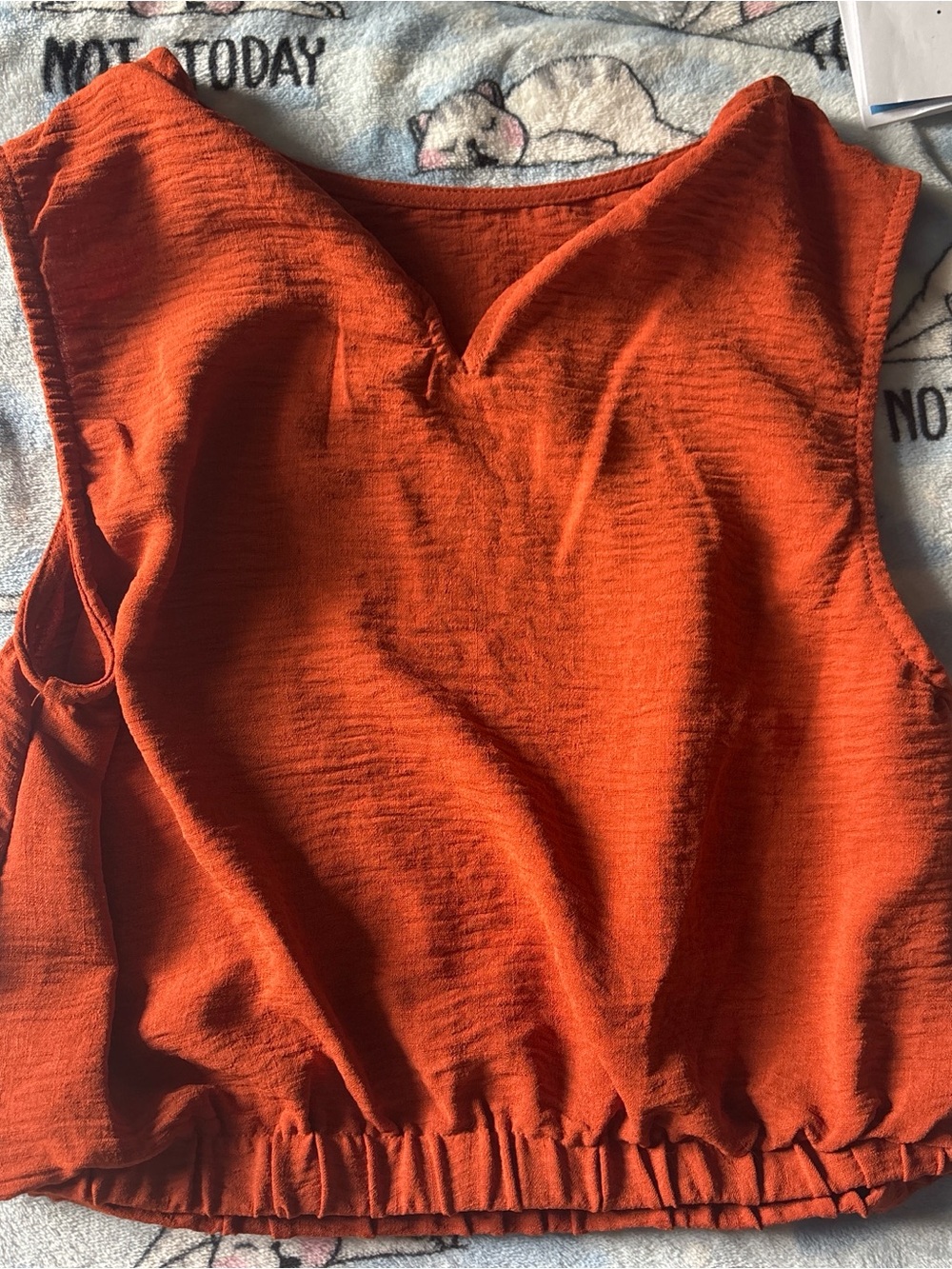 Paper Crane Sleeveless V-Neck Tank Top in Vibrant Orange